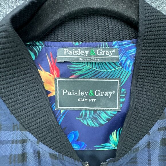 Paisley & Gray Bomber Jacket Mens Medium Blue Plaid Full Zip Slim Fit Seersucker - Picture 14 of 16